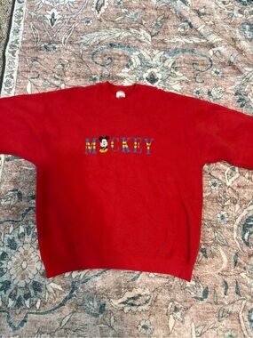 Vintage 1990s Red Embroidered Mickey Mouse Sweatshirt